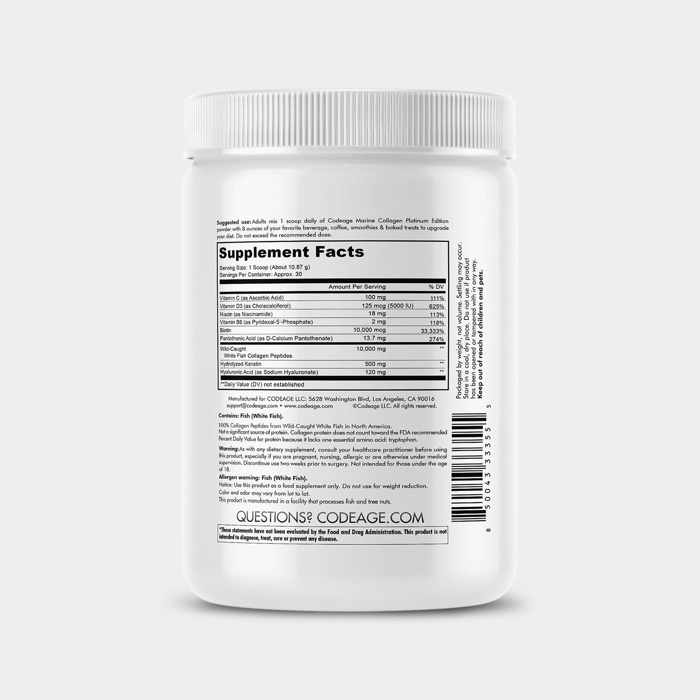 Codeage Platinum Marine Collagen Peptides Supplement Powder - Bodybuilding.com