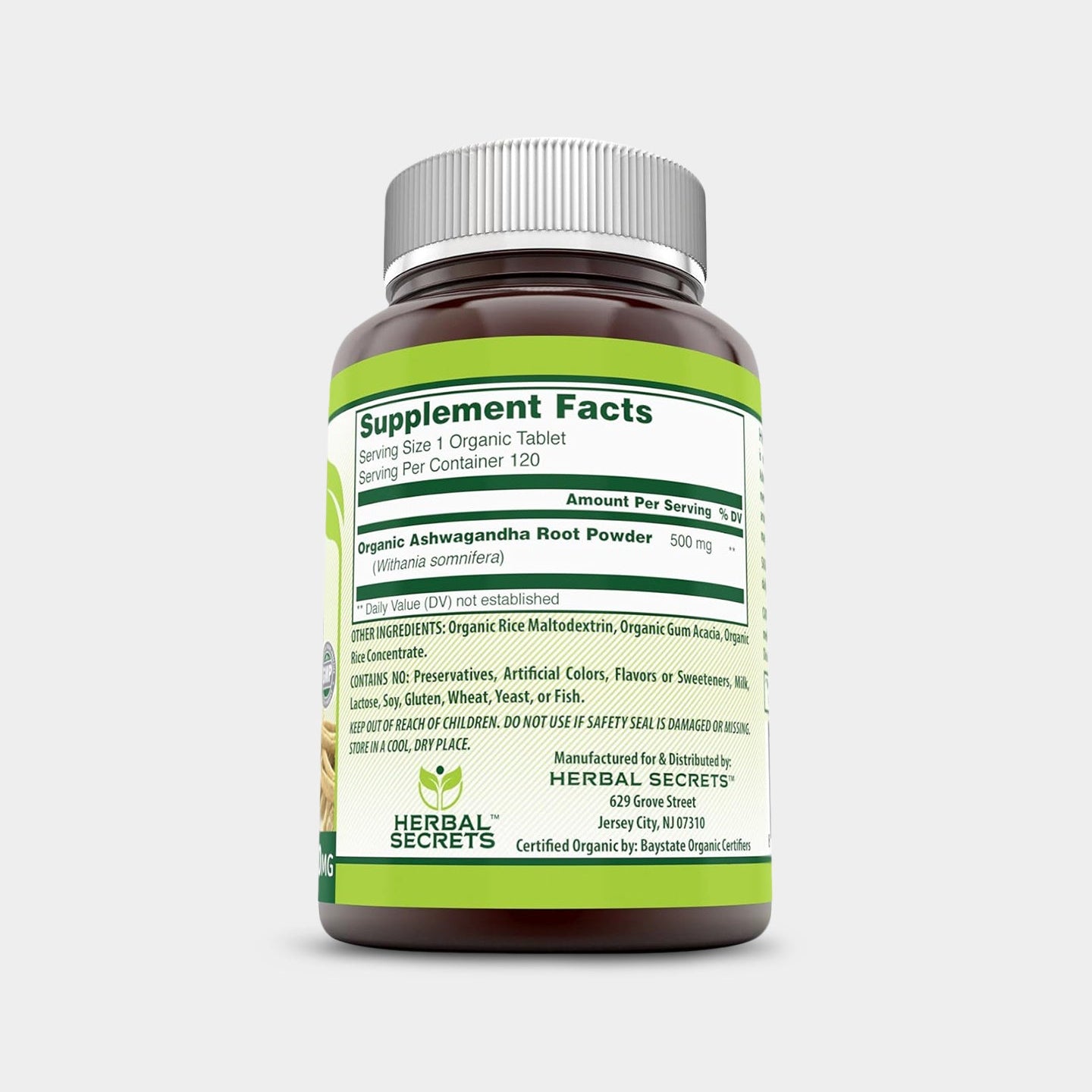 Herbal Secrets Organic Ashwagandha 500mg - Bodybuilding.com