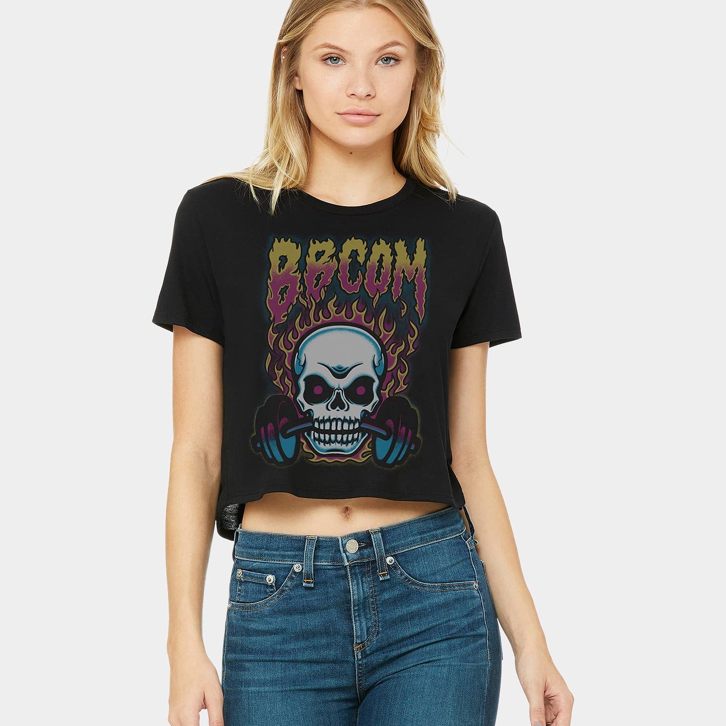 Women's BBcom Skull Cropped Tee - Bodybuilding.com